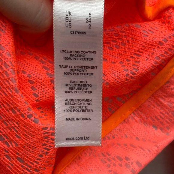 ASOS Bright Coral Rain Coat Jacket Lace Stylish Hooded Safety Running XS/S Euro - Picture 7 of 12